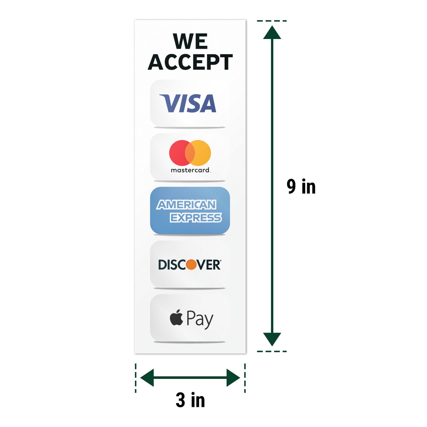3 x 9in Payment Sticker: We Accept Credit Cards Vinyl Decal