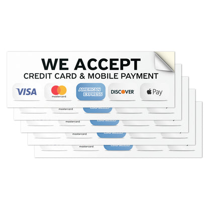 9 x 3in Payment Sticker: We Accept Credit Cards & Mobile Pay Decal