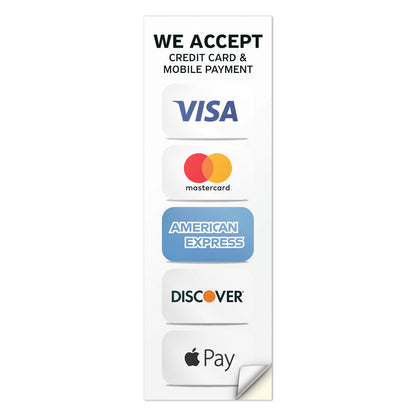 3 x 9in Payment Sticker: We Accept Credit Cards & Mobile Pay Decal