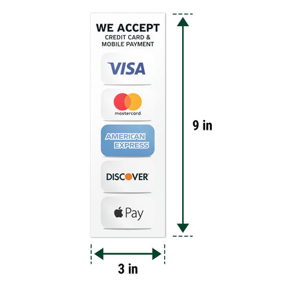 3 x 9in Payment Sticker: We Accept Credit Cards & Mobile Pay Decal