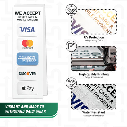 3 x 9in Payment Sticker: We Accept Credit Cards & Mobile Pay Decal