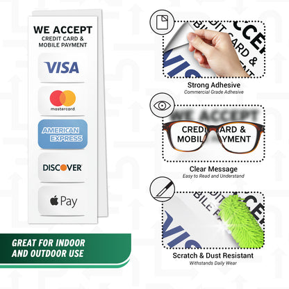 3 x 9in Payment Sticker: We Accept Credit Cards & Mobile Pay Decal