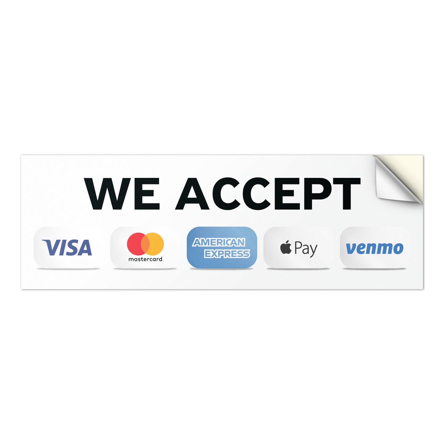 9 x 3in Payment Sticker: We Accept Credit Cards Decal (Includes Venmo)