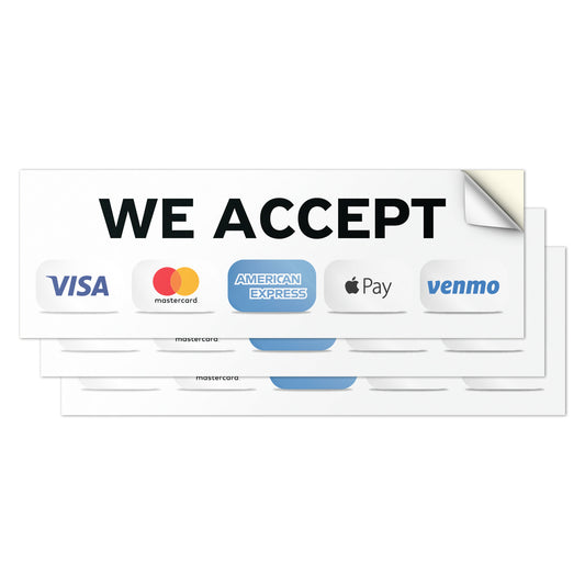 9 x 3in Payment Sticker: We Accept Credit Cards Decal (Includes Venmo)