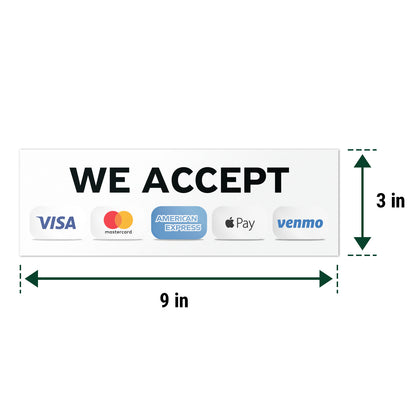 9 x 3in Payment Sticker: We Accept Credit Cards Decal (Includes Venmo)