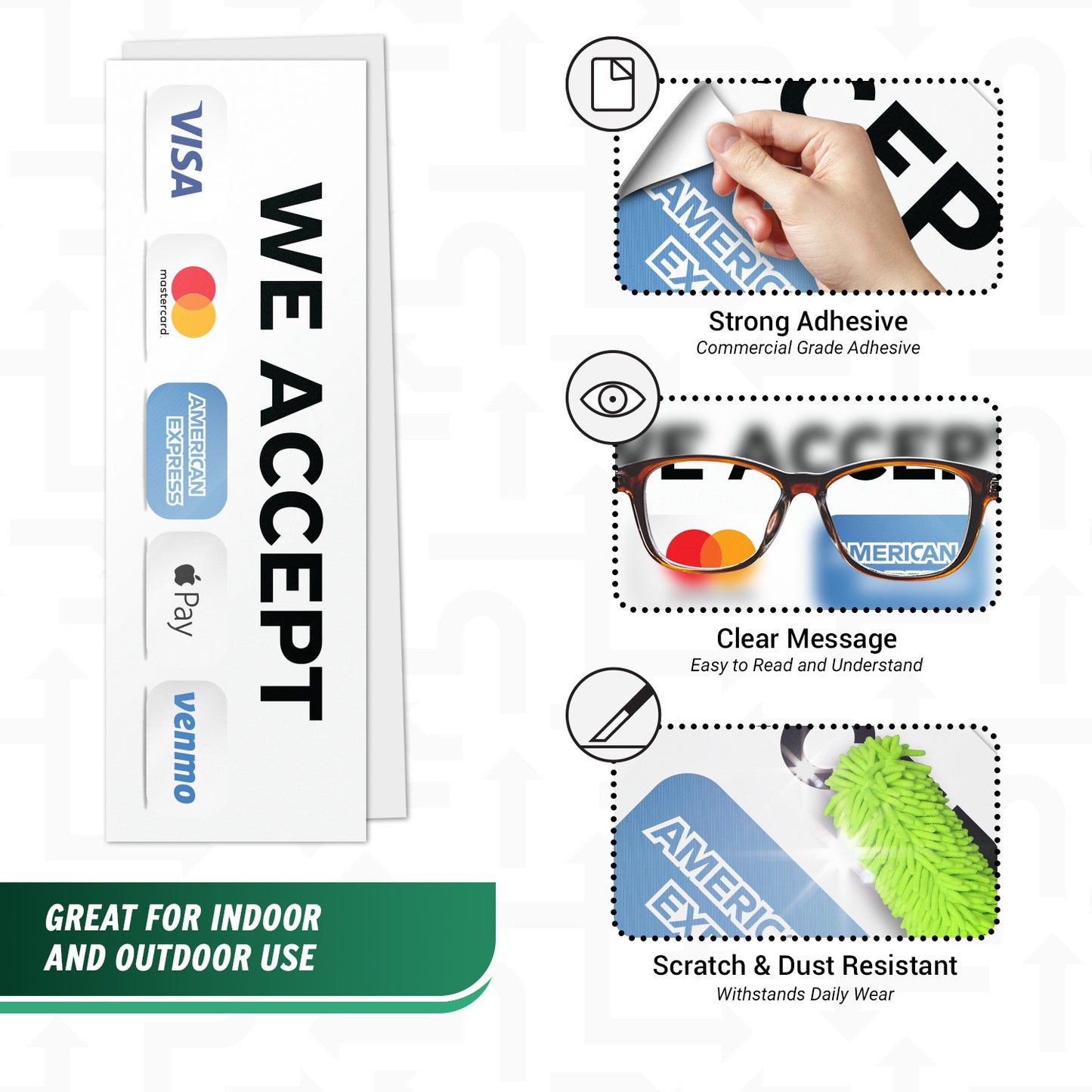 9 x 3in Payment Sticker: We Accept Credit Cards Decal (Includes Venmo)