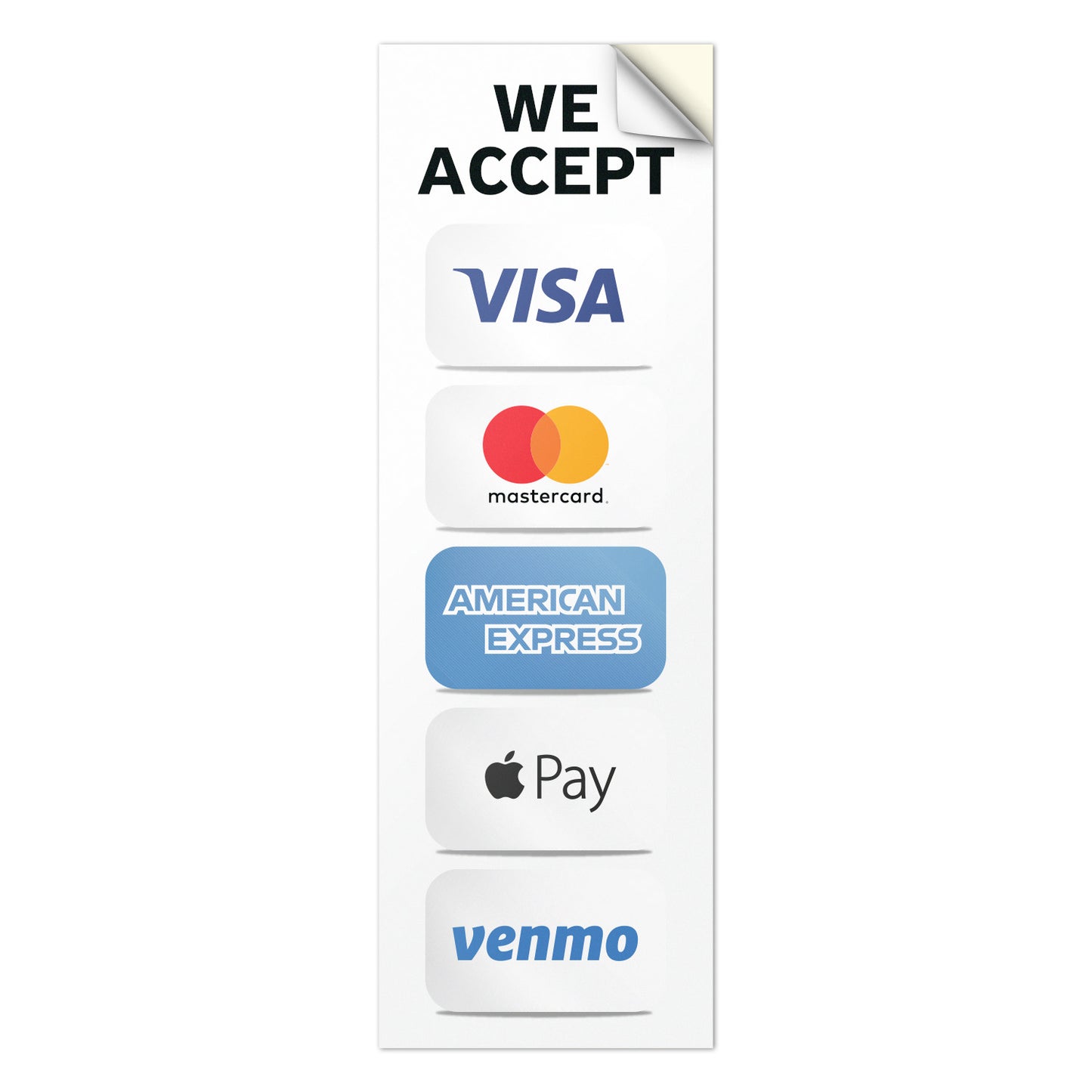 3 x 9in Payment Sticker: We Accept Credit Cards Decal (Includes Venmo)