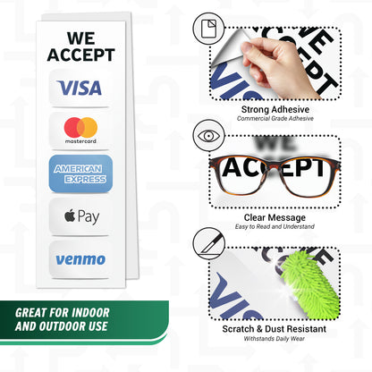 3 x 9in Payment Sticker: We Accept Credit Cards Decal (Includes Venmo)