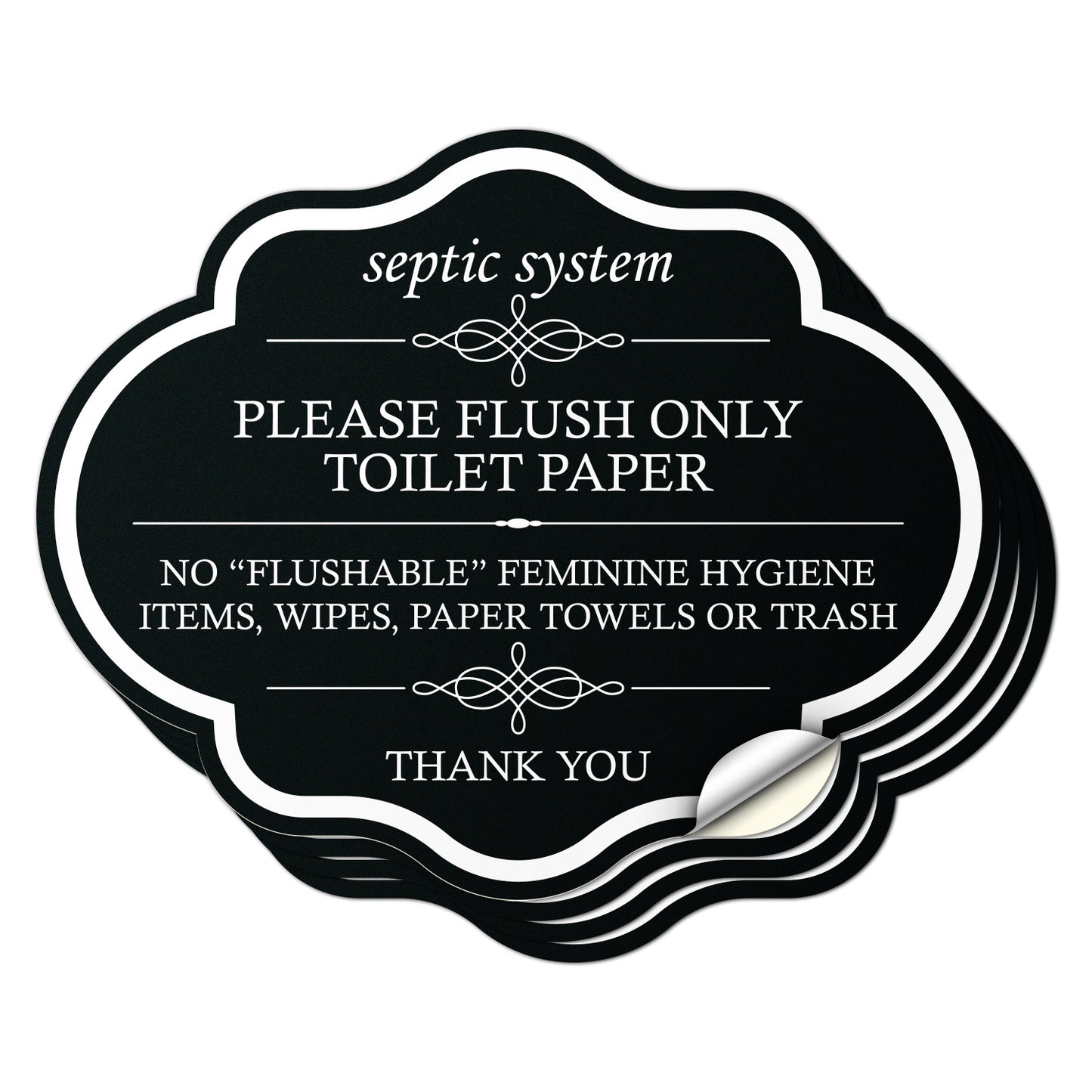 5 x 4in Restroom Decal: Flush Only Toilet Paper Reminder Sticker (Black)