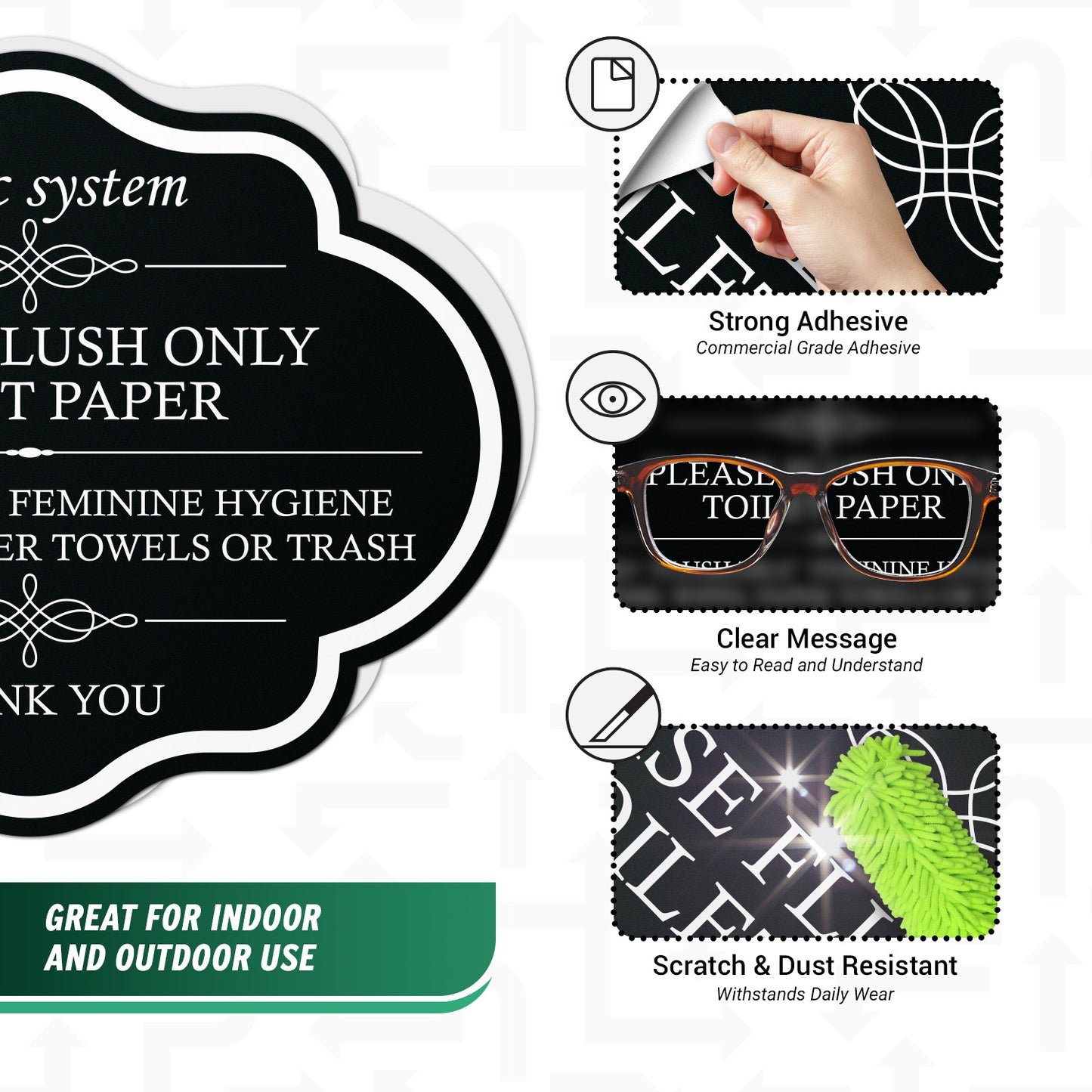 5 x 4in Restroom Decal: Flush Only Toilet Paper Reminder Sticker (Black)