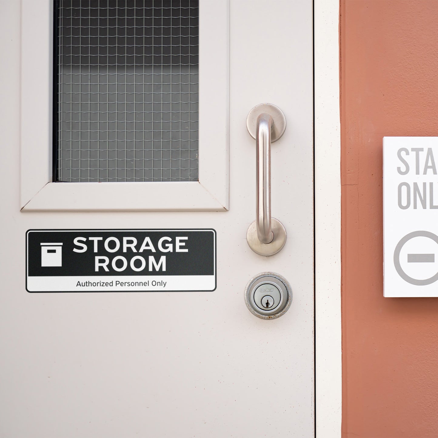 9 x 3in Door Label: Storage Room Authorized Personnel Only Sticker