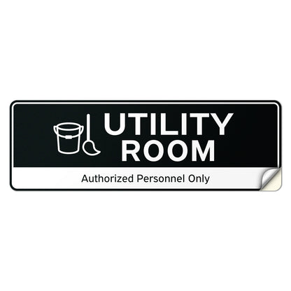 9 x 3in Door Label: Utility Room Authorized Personnel Only Sticker