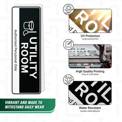 9 x 3in Door Label: Utility Room Authorized Personnel Only Sticker