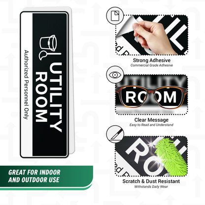 9 x 3in Door Label: Utility Room Authorized Personnel Only Sticker