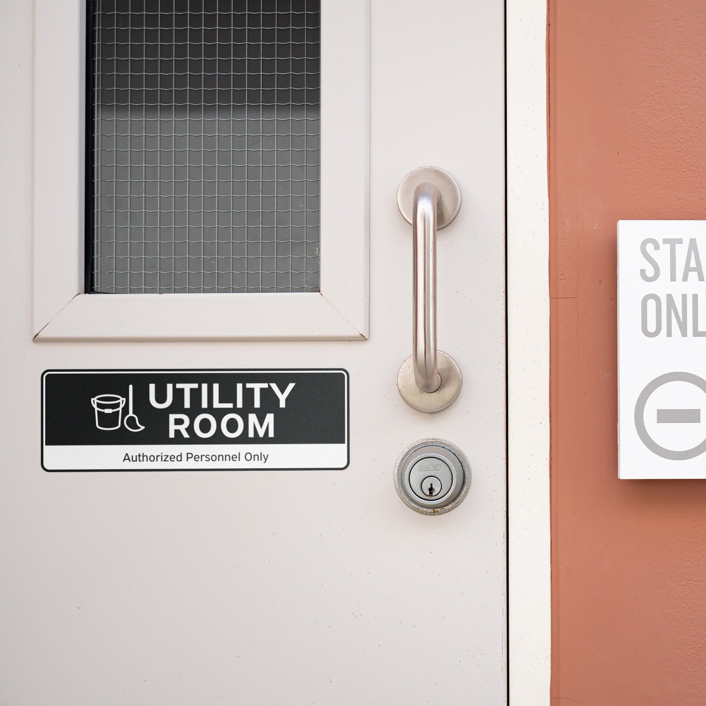 9 x 3in Door Label: Utility Room Authorized Personnel Only Sticker