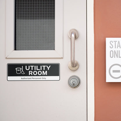 9 x 3in Door Label: Utility Room Authorized Personnel Only Sticker