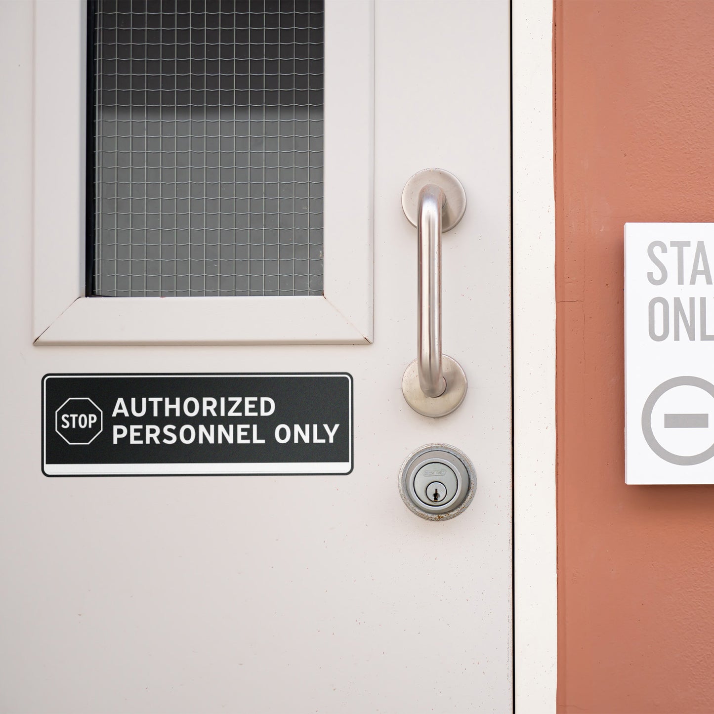 9 x 3in Door Label: Stop Authorized Personnel Only Sticker