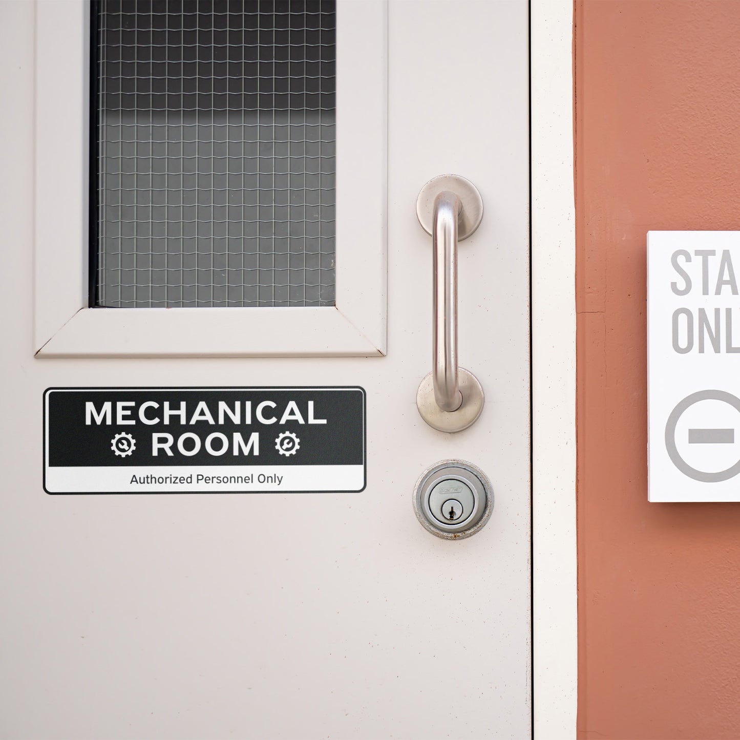 9 x 3in Door Sign: Mechanical Room Authorized Personnel Only Sticker