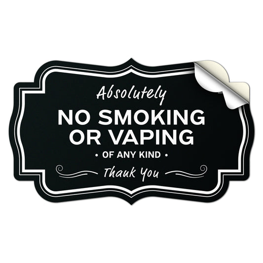 5 x 3in Warning Sticker: Absolutely No Smoking or Vaping Safety Label