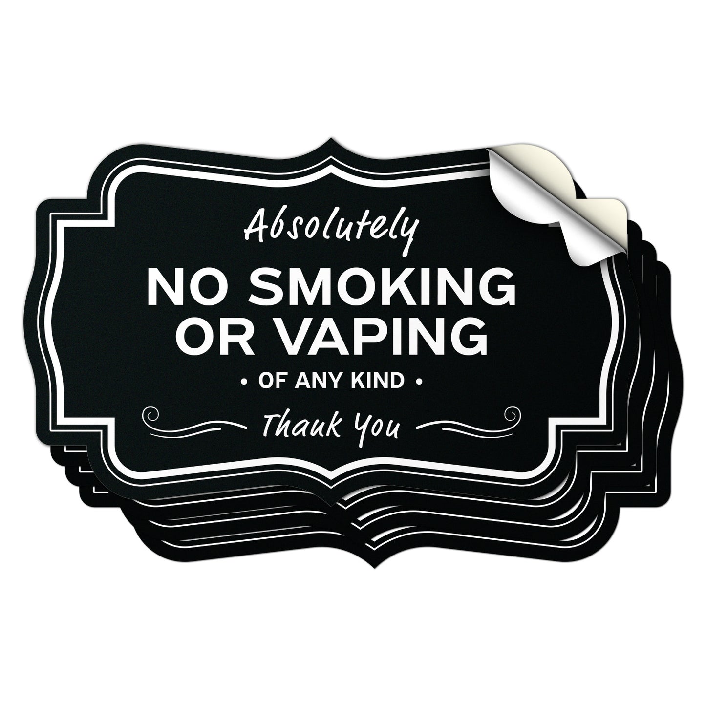 5 x 3in Warning Sticker: Absolutely No Smoking or Vaping Safety Label