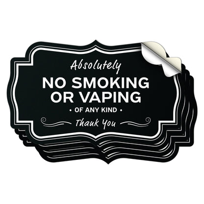 5 x 3in Warning Sticker: Absolutely No Smoking or Vaping Safety Label