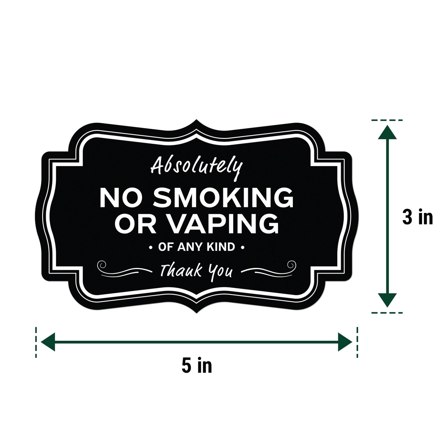 5 x 3in Warning Sticker: Absolutely No Smoking or Vaping Safety Label
