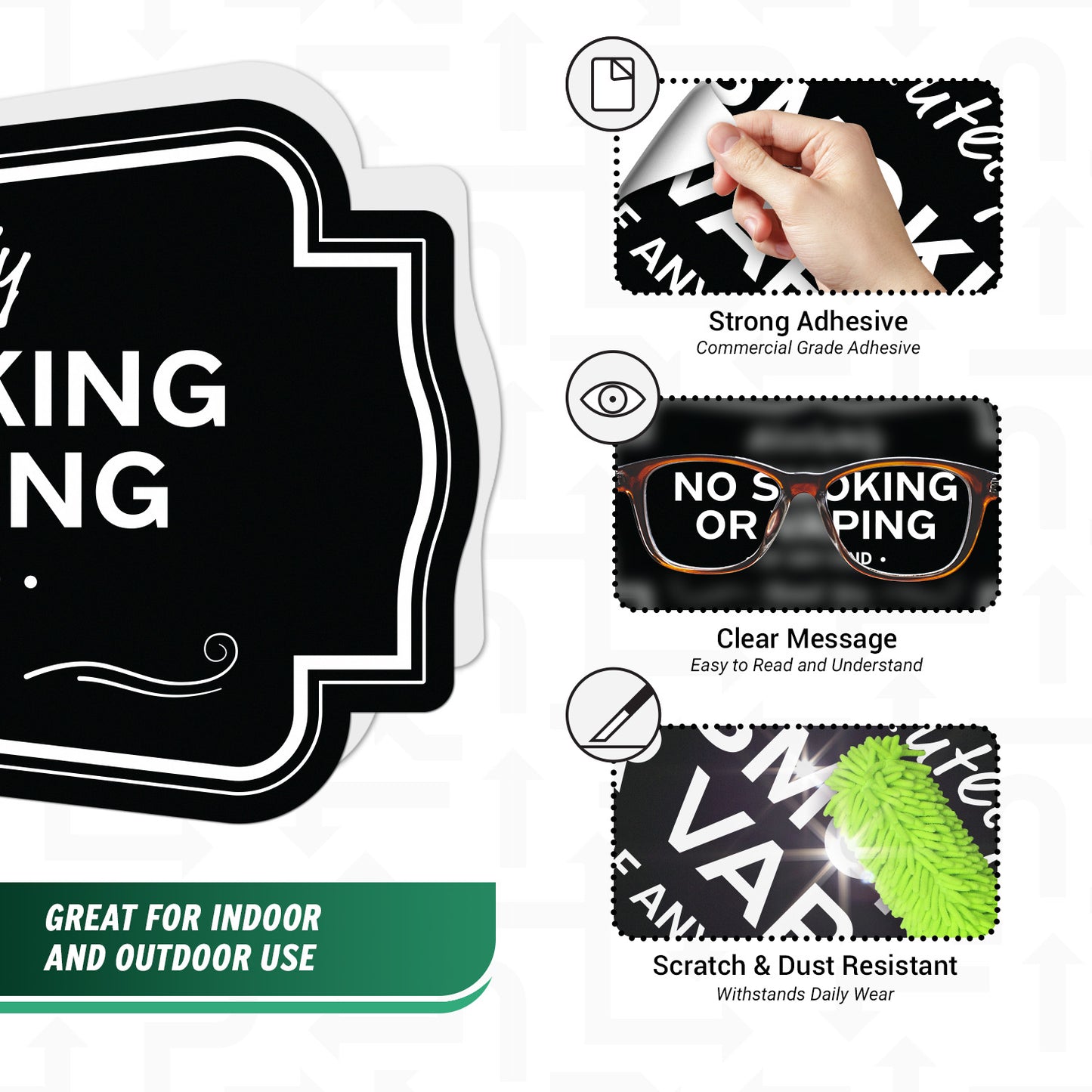 5 x 3in Warning Sticker: Absolutely No Smoking or Vaping Safety Label