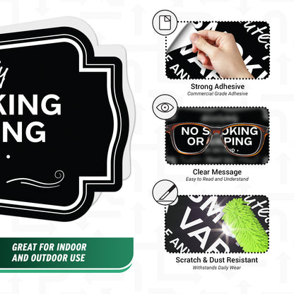 5 x 3in Warning Sticker: Absolutely No Smoking or Vaping Safety Label