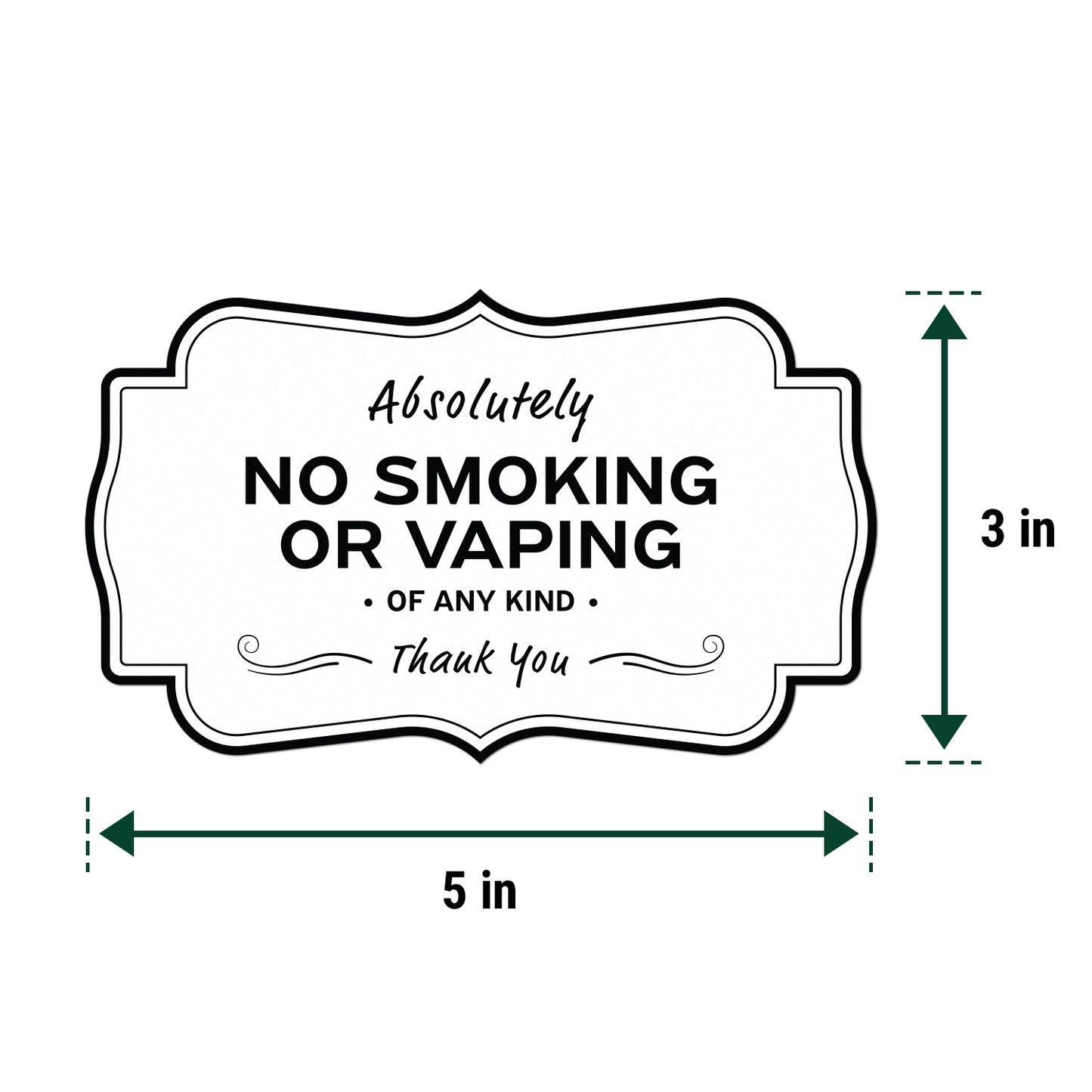 5 x 3in Vinyl Sticker: Absolutely No Smoking or Vaping Sign