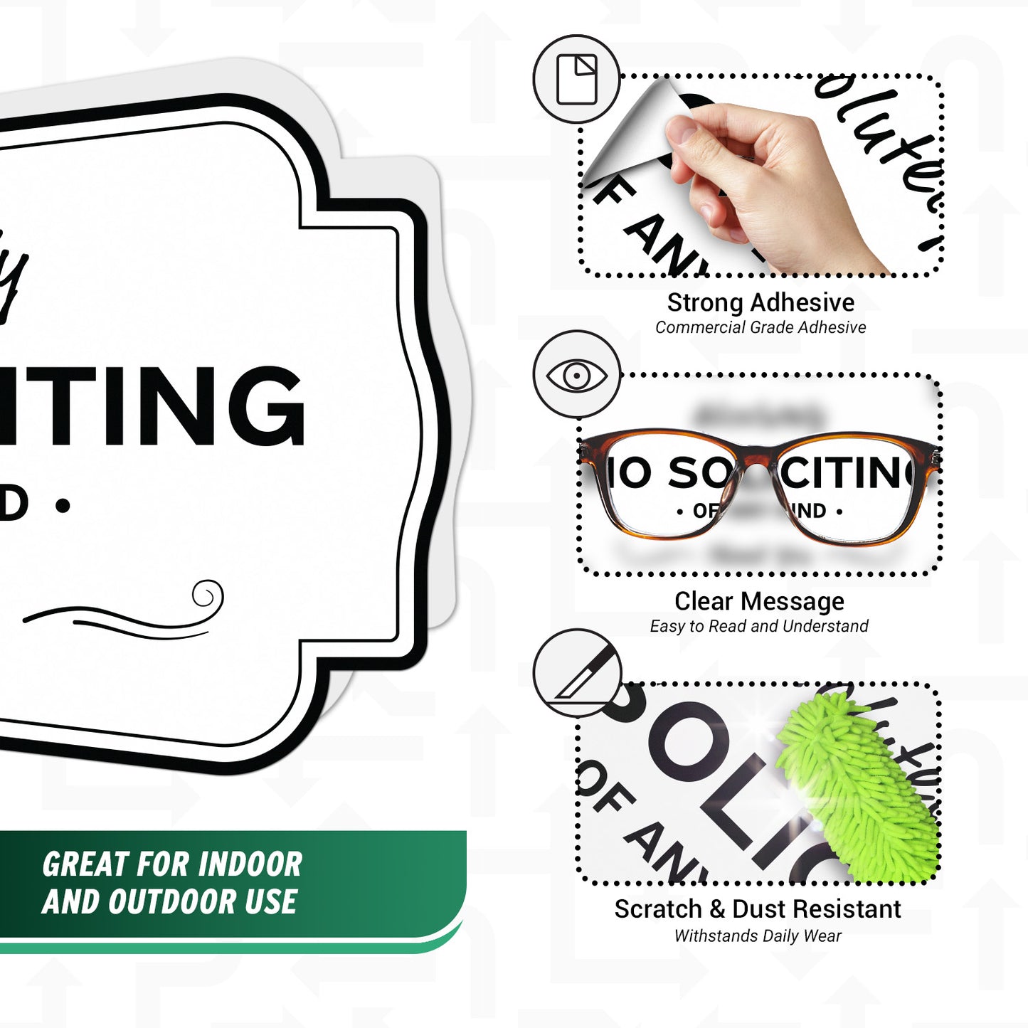 5 x 3in Policy Sticker: Absolutely No Soliciting Sign