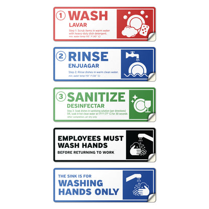 6 x 2in Sink Sticker: Wash, Rinse, Sanitize Label (5-Set)