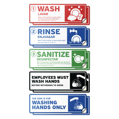 6 x 2in Sink Sticker: Wash, Rinse, Sanitize Label (5-Set)