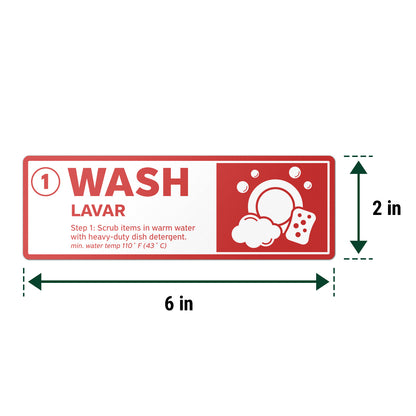 6 x 2in Sink Sticker: Wash, Rinse, Sanitize Label (5-Set)