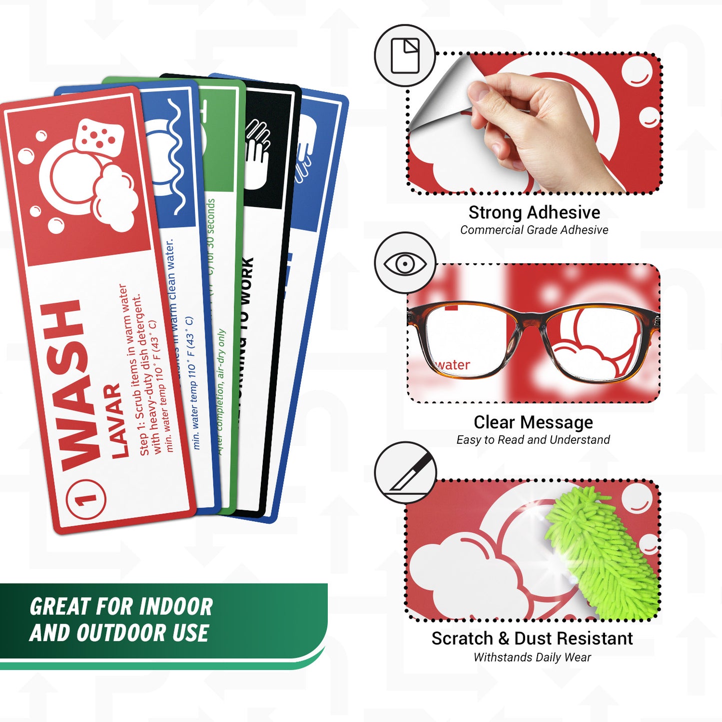 6 x 2in Sink Sticker: Wash, Rinse, Sanitize Label (5-Set)