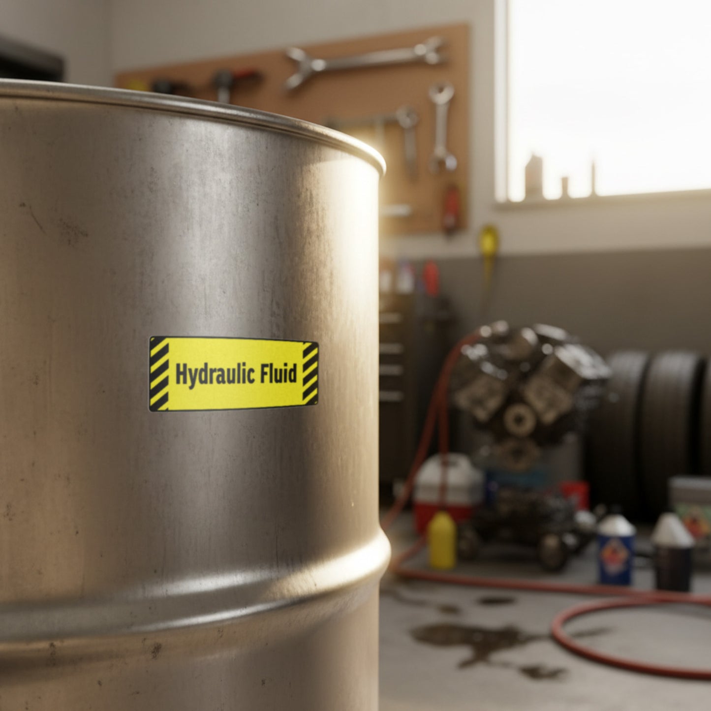 6 x 2in Equipment ID Decal: Hydraulic Fluid Vinyl Sticker