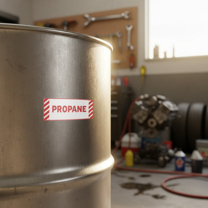6 x 2in Fuel ID Decal: Propane Red Vinyl Sticker
