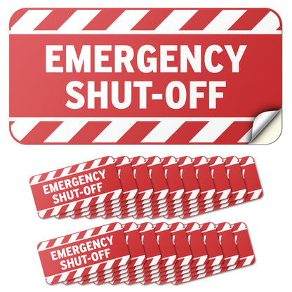 2 x 1in Safety Notice Decal: Emergency Shut Off Vinyl Sticker