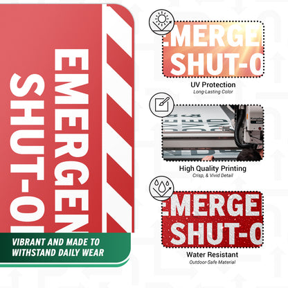 2 x 1in Safety Notice Decal: Emergency Shut Off Vinyl Sticker