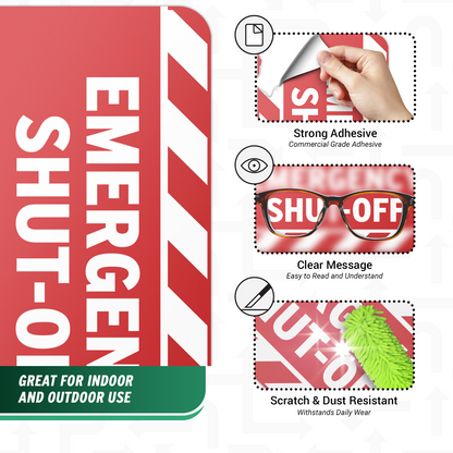 2 x 1in Safety Notice Decal: Emergency Shut Off Vinyl Sticker