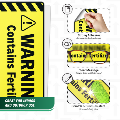 6 x 2in Warning Sticker: Contains Fertilizer Safety Label