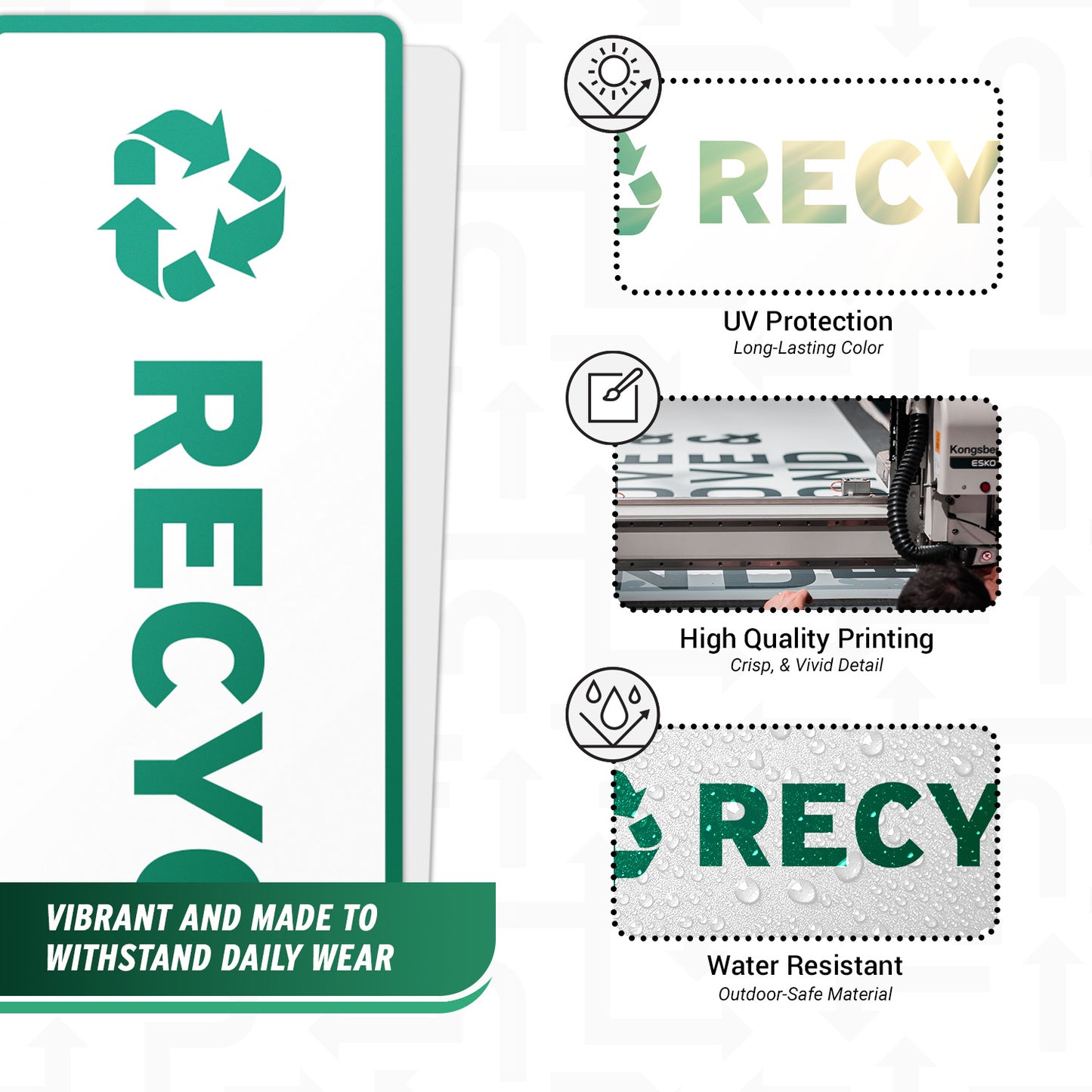 6 x 2in Recycle Bin Sticker: Rectangle White & Black Decal