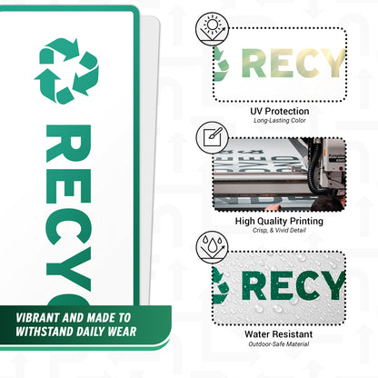 6 x 2in Recycle Bin Sticker: Rectangle White & Black Decal