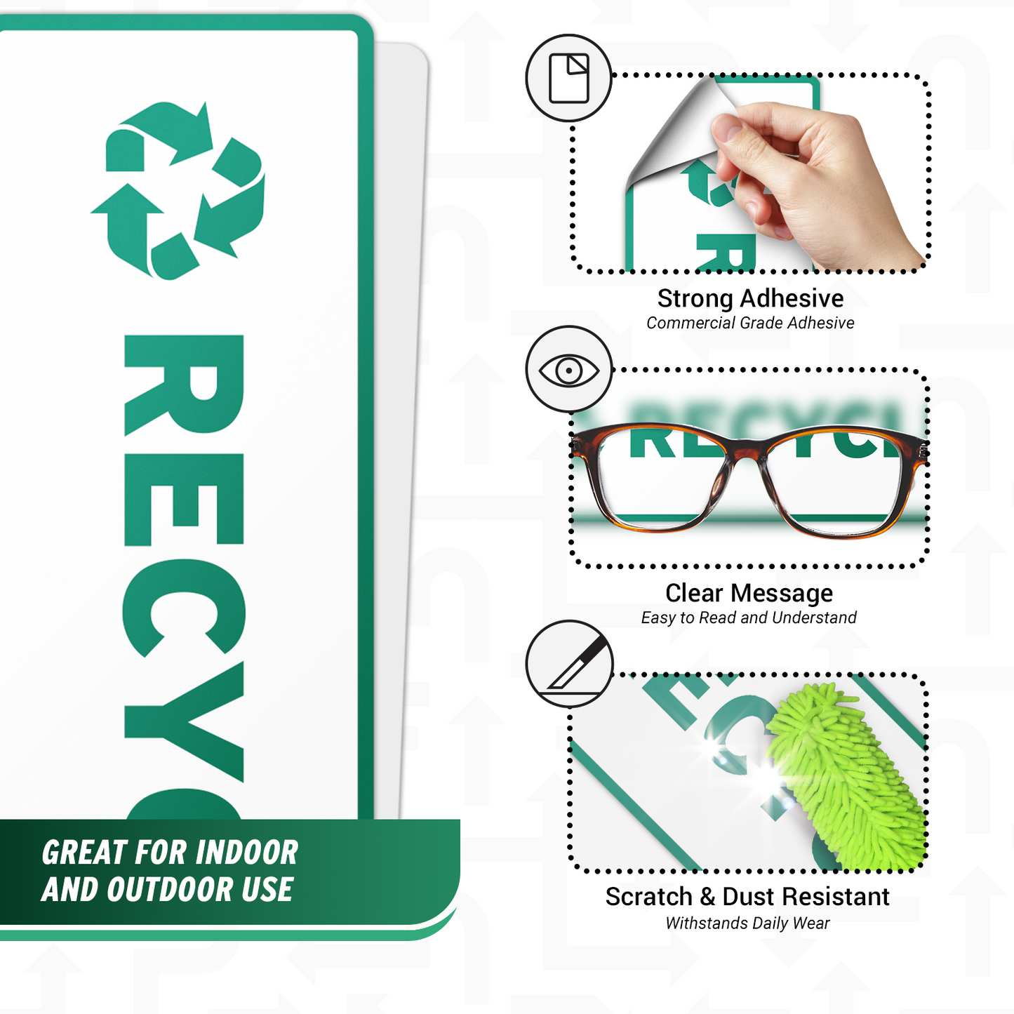 6 x 2in Recycle Bin Sticker: Rectangle White & Black Decal