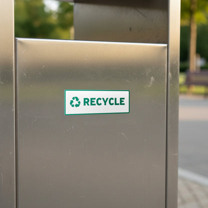 6 x 2in Recycle Bin Sticker: Rectangle White & Black Decal
