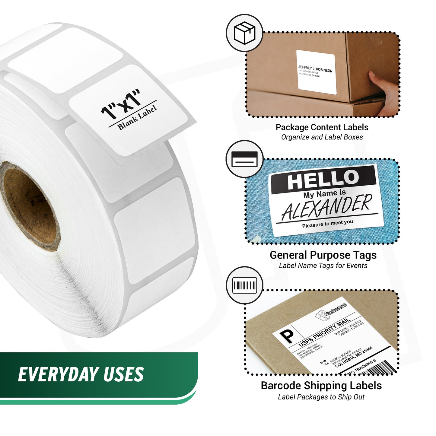 1 x 1in Blank Label: Direct Thermal Permanent Adhesive (1 inch Core)