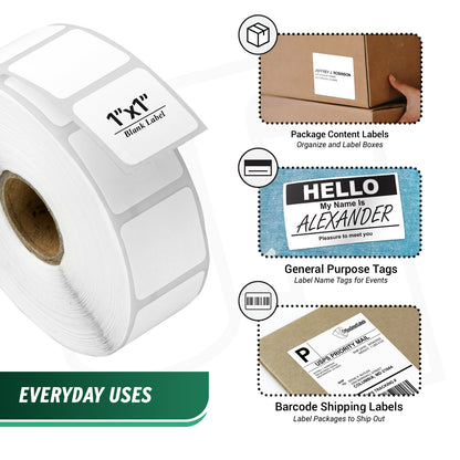 1 x 1in Blank Label: Direct Thermal Permanent Adhesive (1 inch Core)