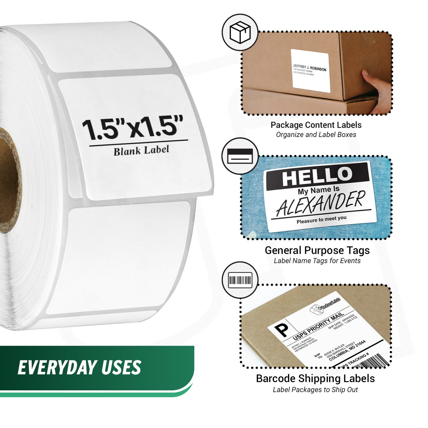 1.5 x 1.5in Direct Thermal Labels: Zebra Printer Compatible (14400 Total)