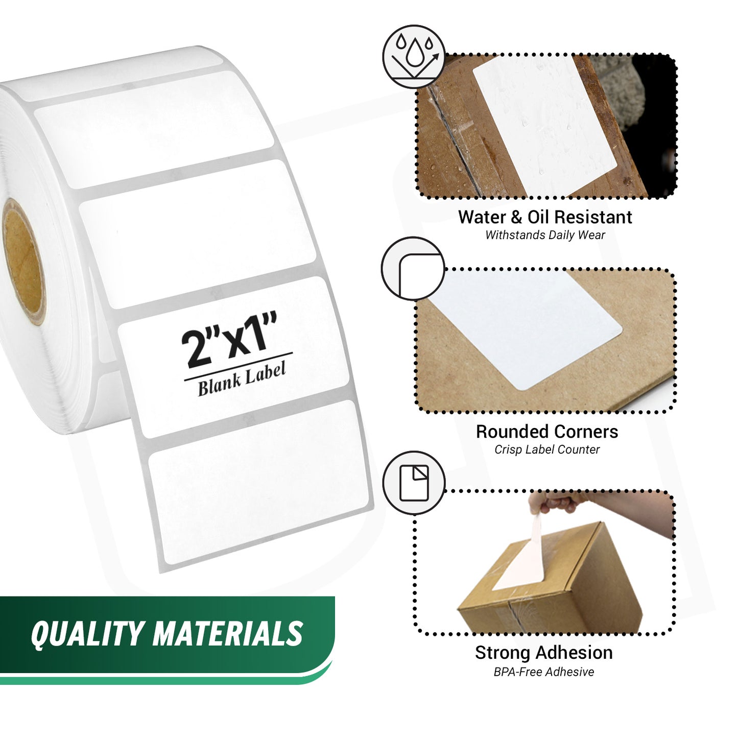 2 x 1in Blank Label: Direct Thermal Permanent Adhesive (1 inch Core)