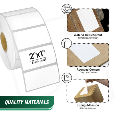 2 x 1in Blank Label: Direct Thermal Permanent Adhesive (1 inch Core)