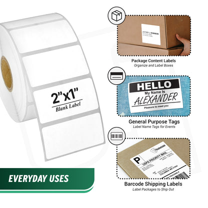 2 x 1in Blank Label: Direct Thermal Permanent Adhesive (1 inch Core)